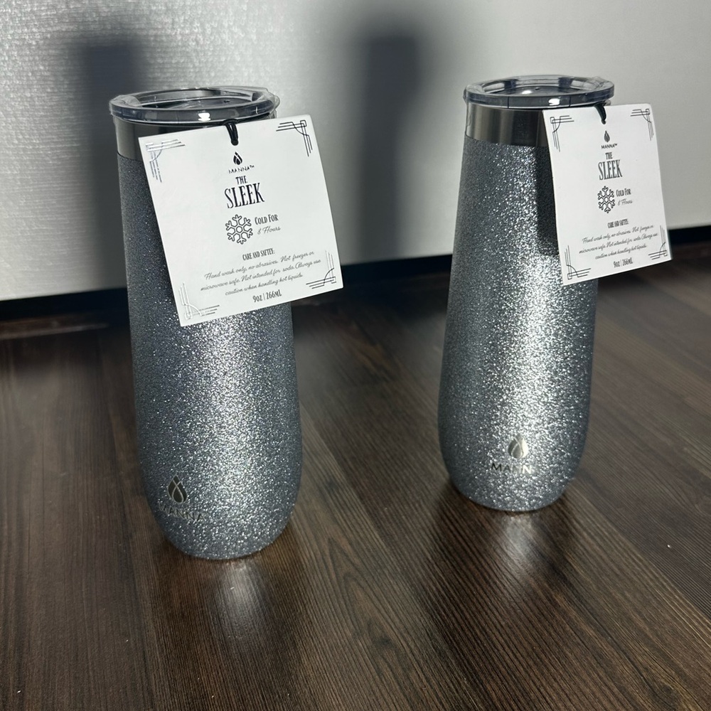Sleek Silver Glitter Tumbler Duo